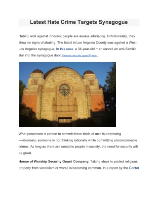Latest Hate Crime Targets Synagogue