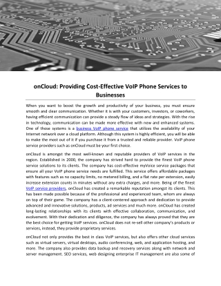 onCloud: Providing Cost-Effective VoIP Phone Services to Businesses