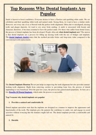 Top Reasons Why Dental Implants Are Popular