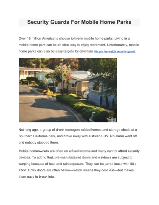 Security Guards For Mobile Home Parks