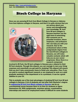 Btech College in Haryana - M Tech Colleges in Haryana