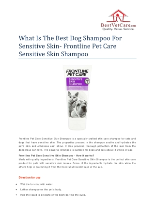 What is the best dog shampoo for sensitive skin- Frontline Pet Care Sensitive Skin Shampoo- BestVetCare