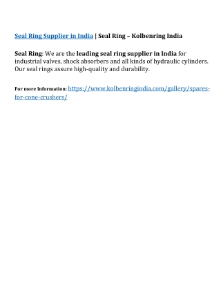 Seal Ring | Seal Ring Supplier in India – Kolbenring India