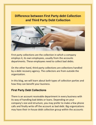 Difference between First Party debt Collection and Third Party Debt Collection