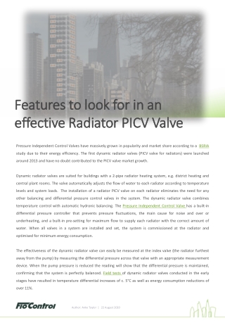 Features to look for in an effective Radiator PICV Valve