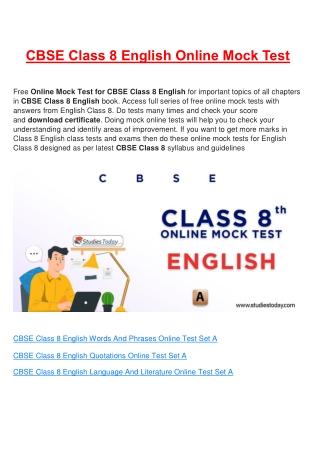 Free Online test for class 8 English all Chapter