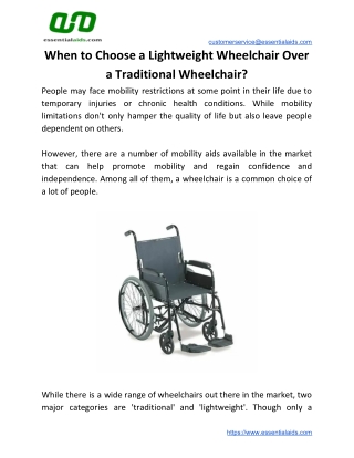 When to Choose a Lightweight Wheelchair Over a Traditional Wheelchair?