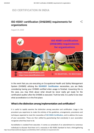 What is ISO 45001 certification (OH&SMS) requirements for organizations?
