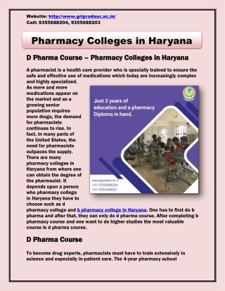 D Pharma Course – D Pharma Haryana - Pharmacy Colleges in Haryana