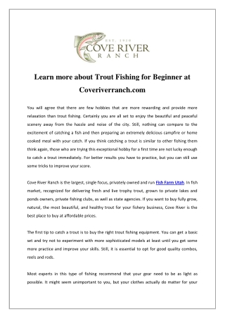 Learn more about Trout Fishing for Beginner at Coveriverranch.com