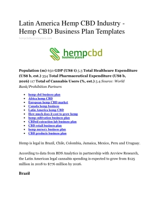 Latin America Hemp CBD Industry - Hemp CBD Business Plan Templates
