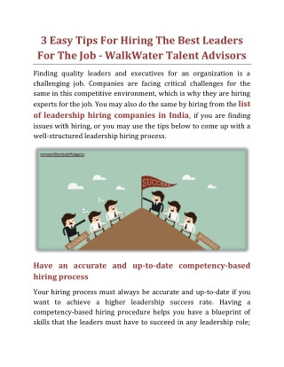 Easy Tips For Hiring The Best Leaders For The Job - WalkWater Talent Advisors