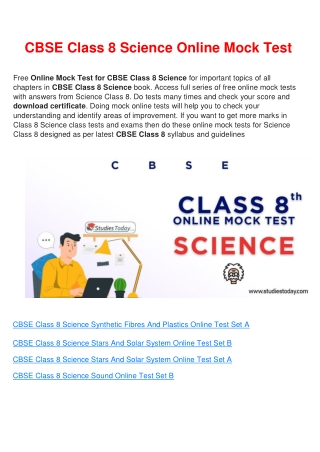 Free Online test for class 8 Science all Chapter