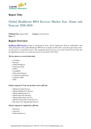 Healthcare BPO Services Market Size, Status and Forecast 2020-2026