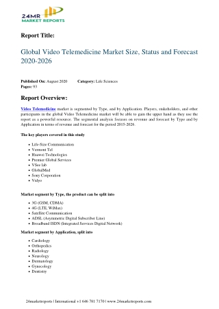 Video Telemedicine Market Size, Status and Forecast 2020-2026