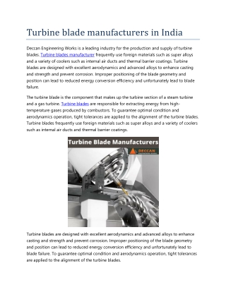 Turbine blade manufacturers in India