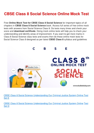 Free Online test for class 8 Social Science all Chapter