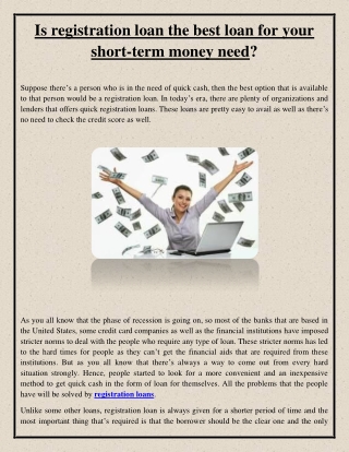 Is Registration Loan The Best Loan For Your Short-Term Money Need