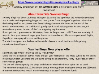 Swanky Bingo: Get UP TO 500 free spins on starburst and fluffy favourites