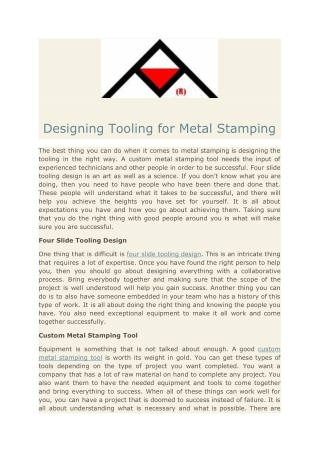 Designing Tooling for Metal Stamping