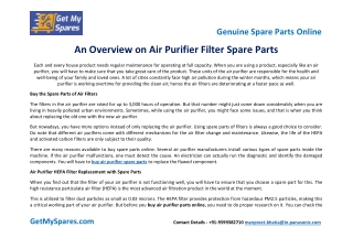 An Overview on Air Purifier Filter Spare Parts