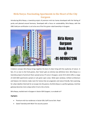 Birla Navya: Fascinating Apartments in The Heart Of The City Gurgaon!!