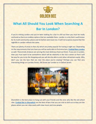 What All Should You Look When Searching A Cocktail Bars London