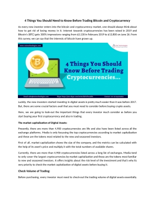 4 Things You Should Need to Know Before Trading Bitcoin and Cryptocurrency