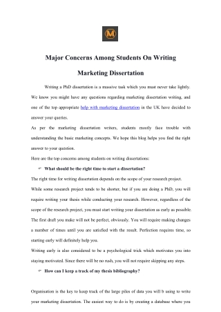 Major Concerns Among Students On Writing Marketing Dissertation