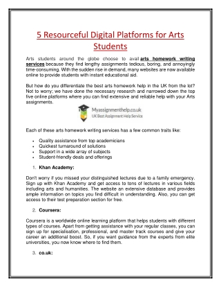 Arts Homework Writing Services