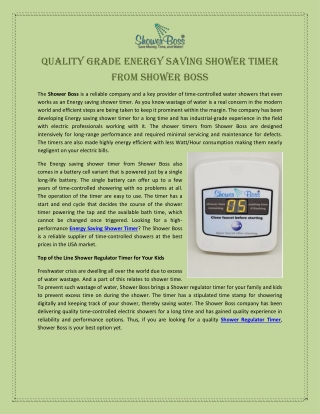 Quality Grade Energy Saving Shower Timer from Shower Boss