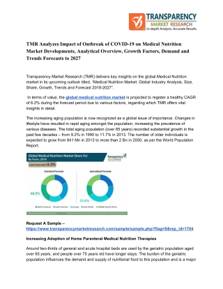 Medical Nutrition Market Developments: Analysis by Geographical Regions, Type and Application Till 2027
