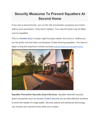 Security Measures To Prevent Squatters At Second Home