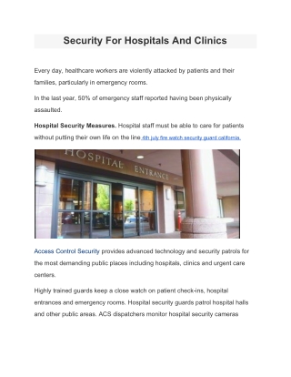 Security For Hospitals And Clinics