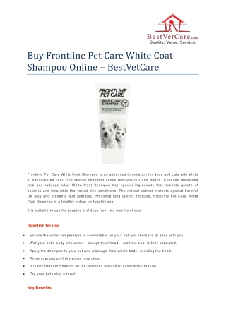 Buy Frontline Pet Care White Coat Shampoo Online - BestVetCare