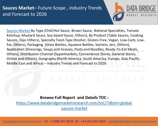 Sauces Market– Future Scope , Industry Trends and Forecast to 2026