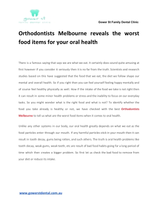 Orthodontists Melbourne reveals the worst food items for your oral health