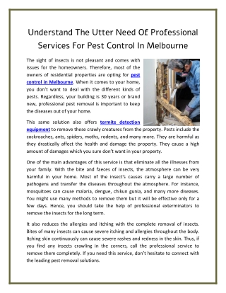 Understand The Utter Need Of Professional services for Pest Control In Melbourne