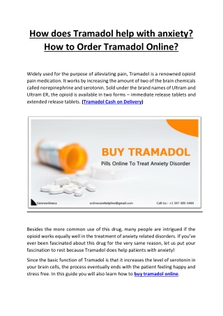 How does Tramadol help with anxiety? How to Order Tramadol Online?