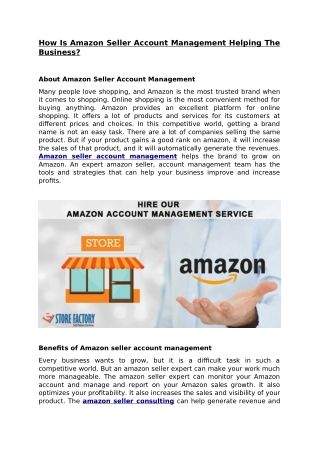 How Is Amazon Seller Account Management Helping The Business?