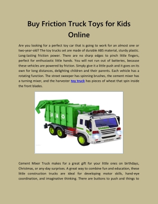 Buy Friction Truck Toys for Kids Online