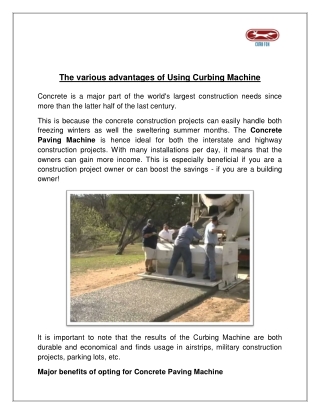 The various advantages of Using Curbing Machine