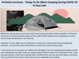 Primitive Survivors - Things To Do When Camping During COVID-19 To Stay Safe