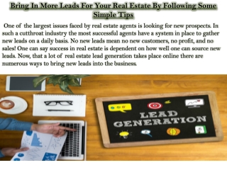 Bring In More Leads For Your Real Estate By Following Some Simple Tips