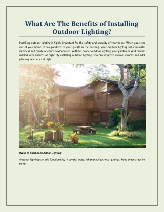 What Are The Benefits of Installing Outdoor Lighting?