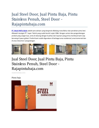 Jual Steel Door, Jual Pintu Baja, Pintu Stainless Penuh, Steel Door Rajapintubaja.com