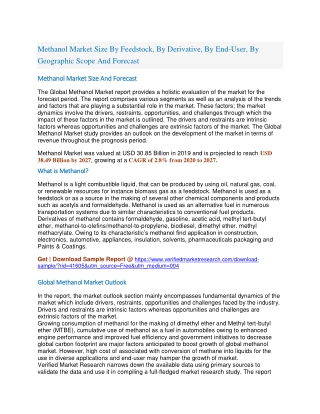 Methanol Market Size By Feedstock, By Derivative, By End-User, By Geographic Scope And Forecast