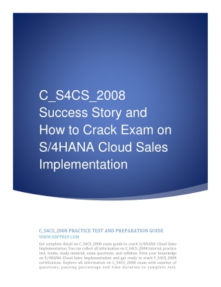 C_S4CS_2008 Success Story and How to Crack Exam on S/4HANA Cloud Sales Implementation