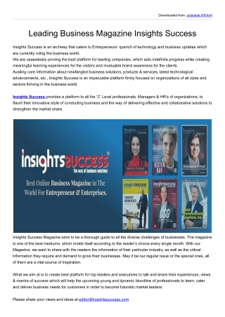   Leading business magazine in India-Insights Success