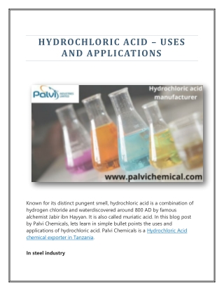 Hydrochloric Acid – Uses and Applications